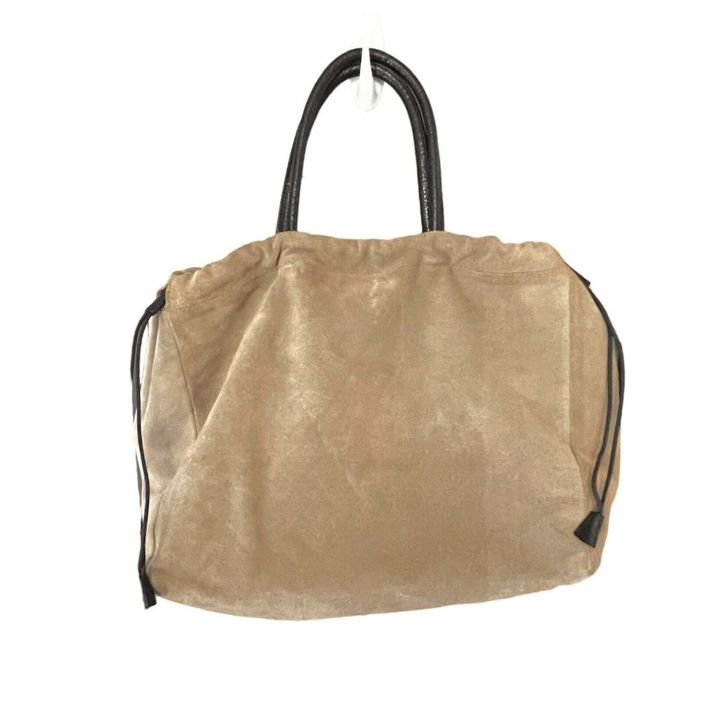 Furla Beige Suede Shoulder Bag with Dark Brown Handles